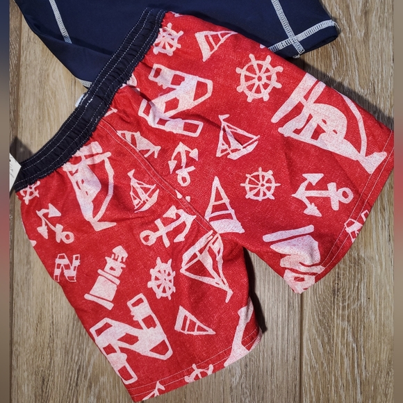 🇺🇲Nautica boys 2 piece rashguard swim set, navy, red, white Size 24M - Picture 7 of 10